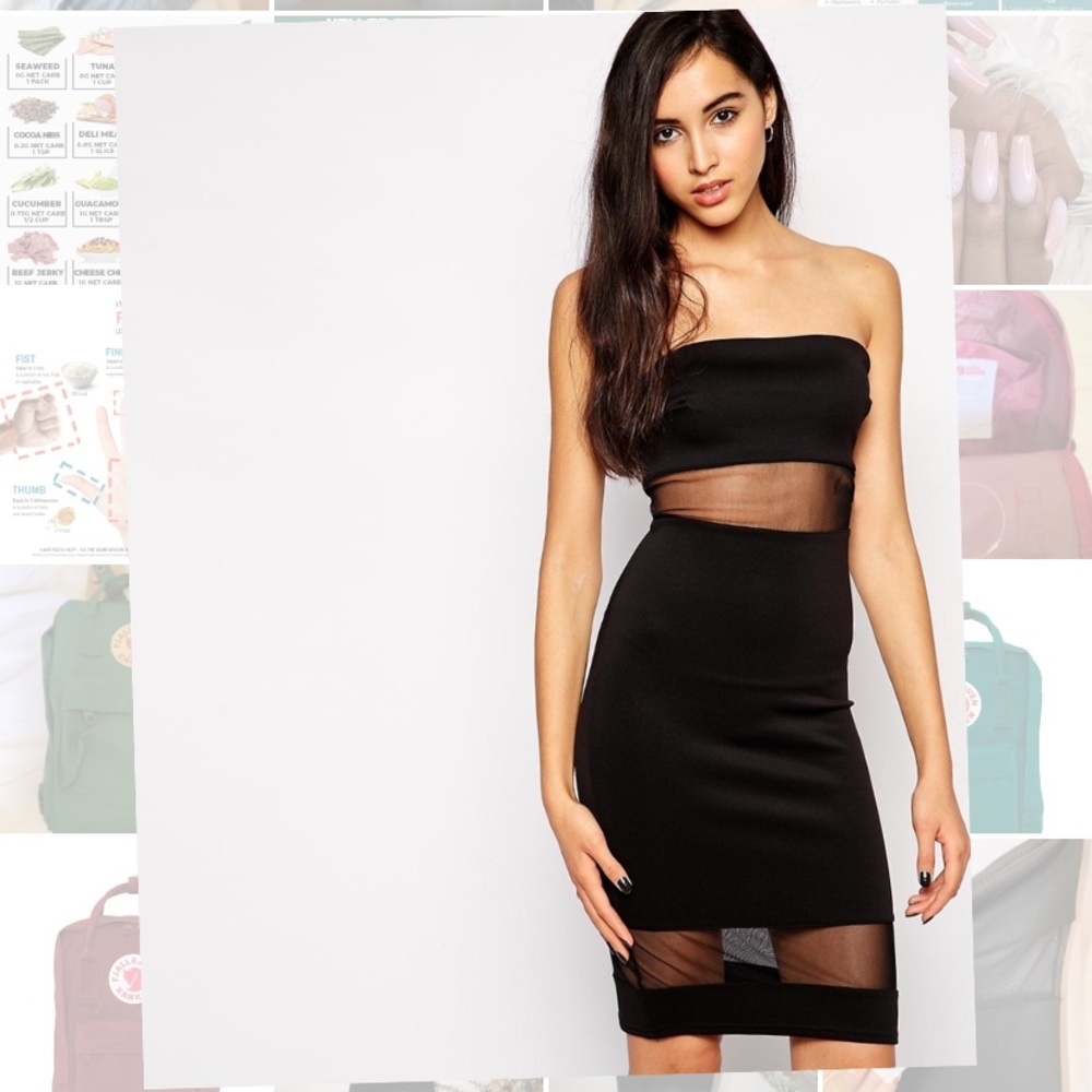 Club L Mesh Cut Out Black Bodycon Midi Dress